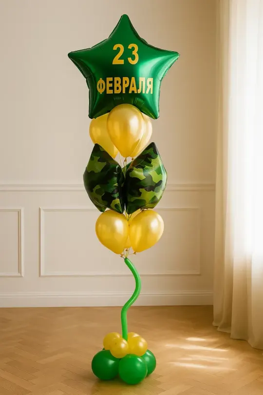 Фонтан из шаров «Со звездой» к 23 февраля