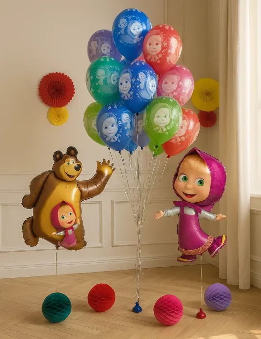 Шары и фигура из фольги «Маша и медведь»