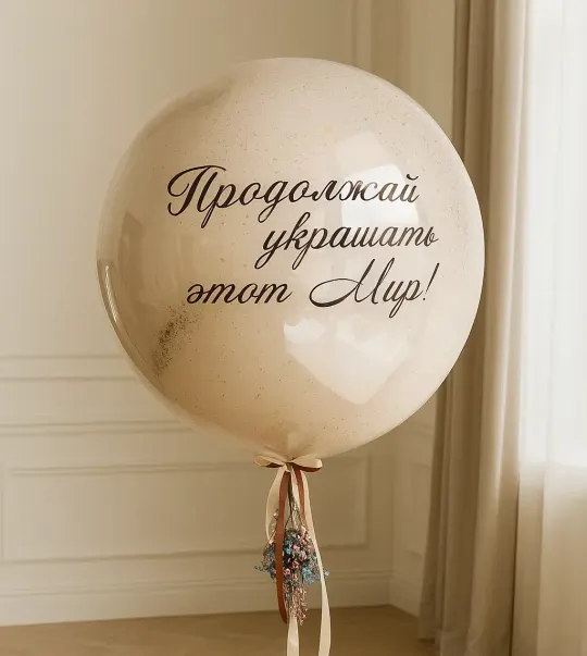 Шар-Гигант Зеркальный молочный с золотой крошкой и надписью