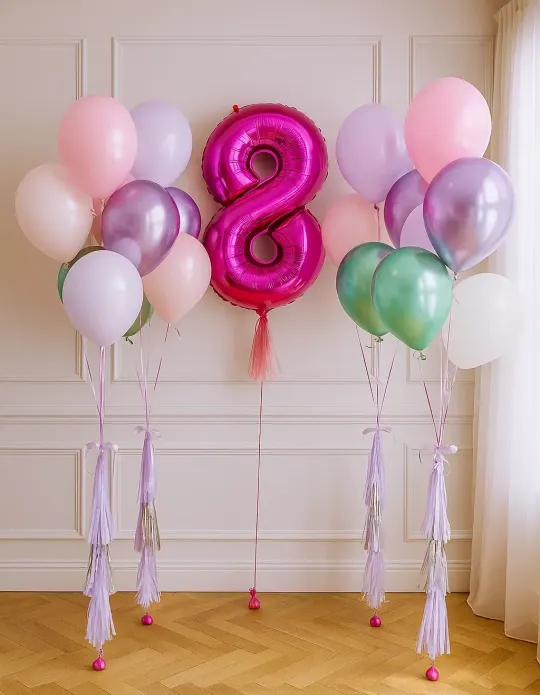 Цифра 8 из шаров и 4 фонтана