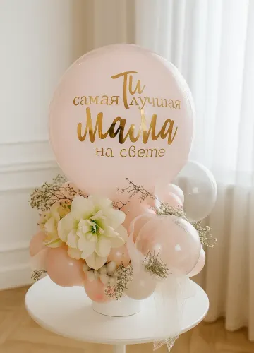 Композиция из шаров и цветов «Любимой маме»