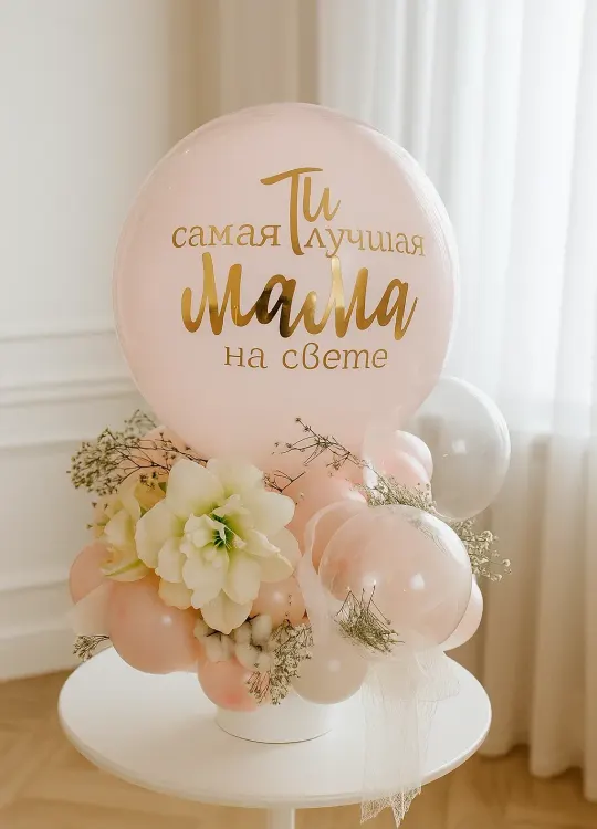Композиция из шаров и цветов «Любимой маме»
