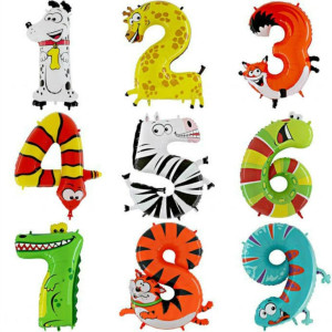 Фольгированный шар "Цифры-животные"