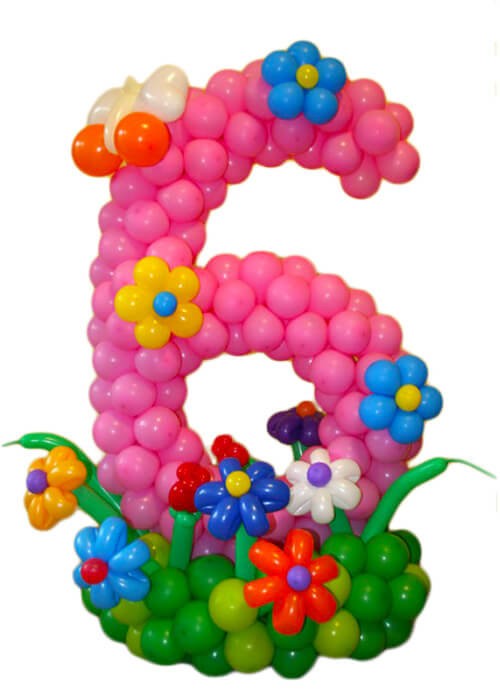 Цифра 6 с цветами из шаров