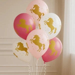Шары «Золотые Единороги» с рисунком