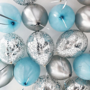 25 шаров "Голубой, серебро"