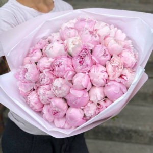 Букет 39 крупных розовых пионов