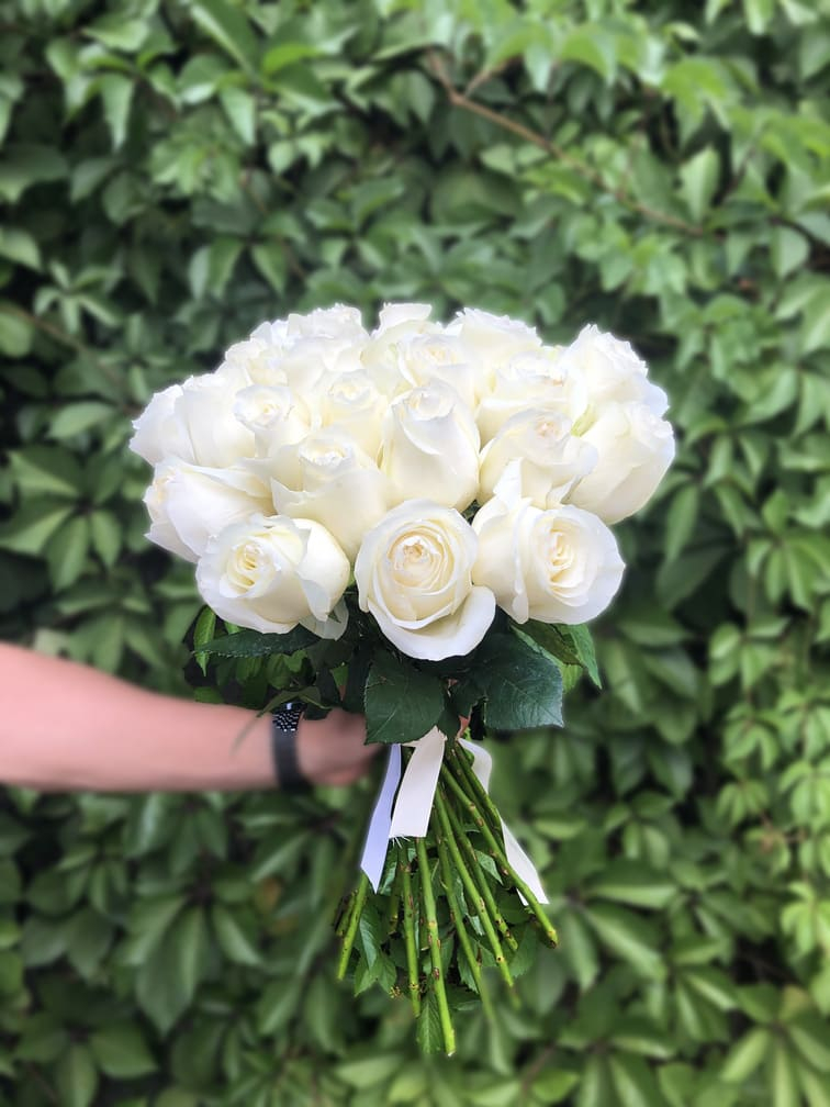 Букет белых роз 25 шт Эквадор 50 см