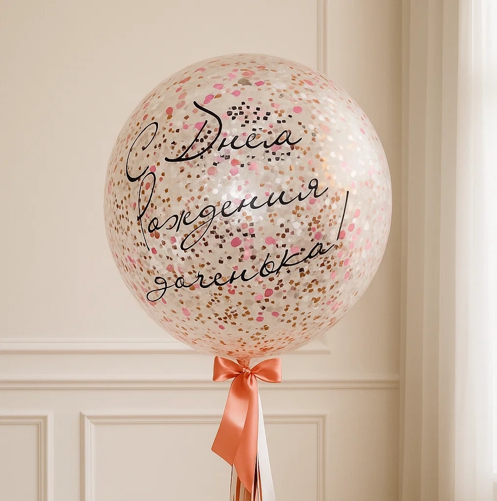Шар-Гигант «Конфетти и надпись» с бантом