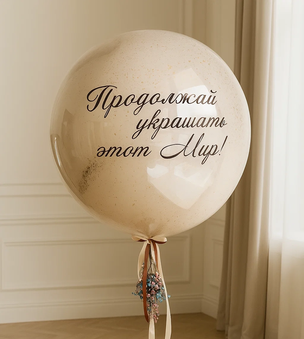 Шар-Гигант Зеркальный молочный с золотой крошкой и надписью Шар-Гигант Зеркальный молочный с золотой крошкой и надписью