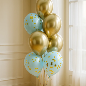 Фонтан из шаров «Голубой и золото»