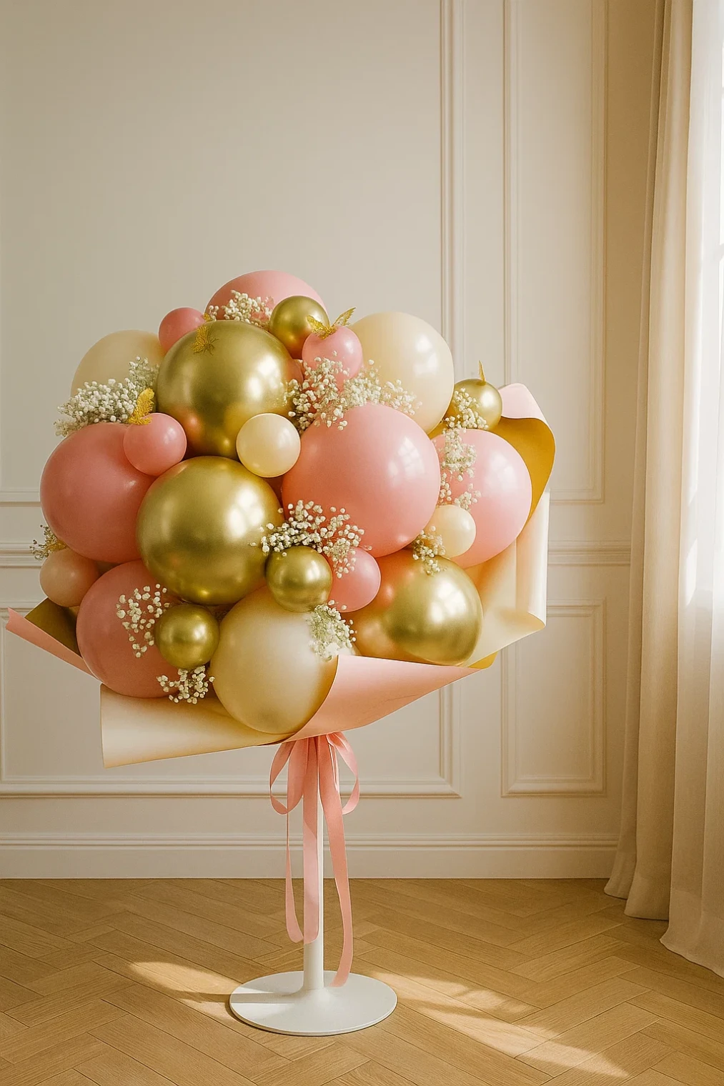 Букет из шаров «Пудровый с сердцем» фото 2 Букет из шаров «Пудровый с сердцем» фото 2