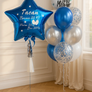 Шары и фольгированная фигура "Выписка малышу"