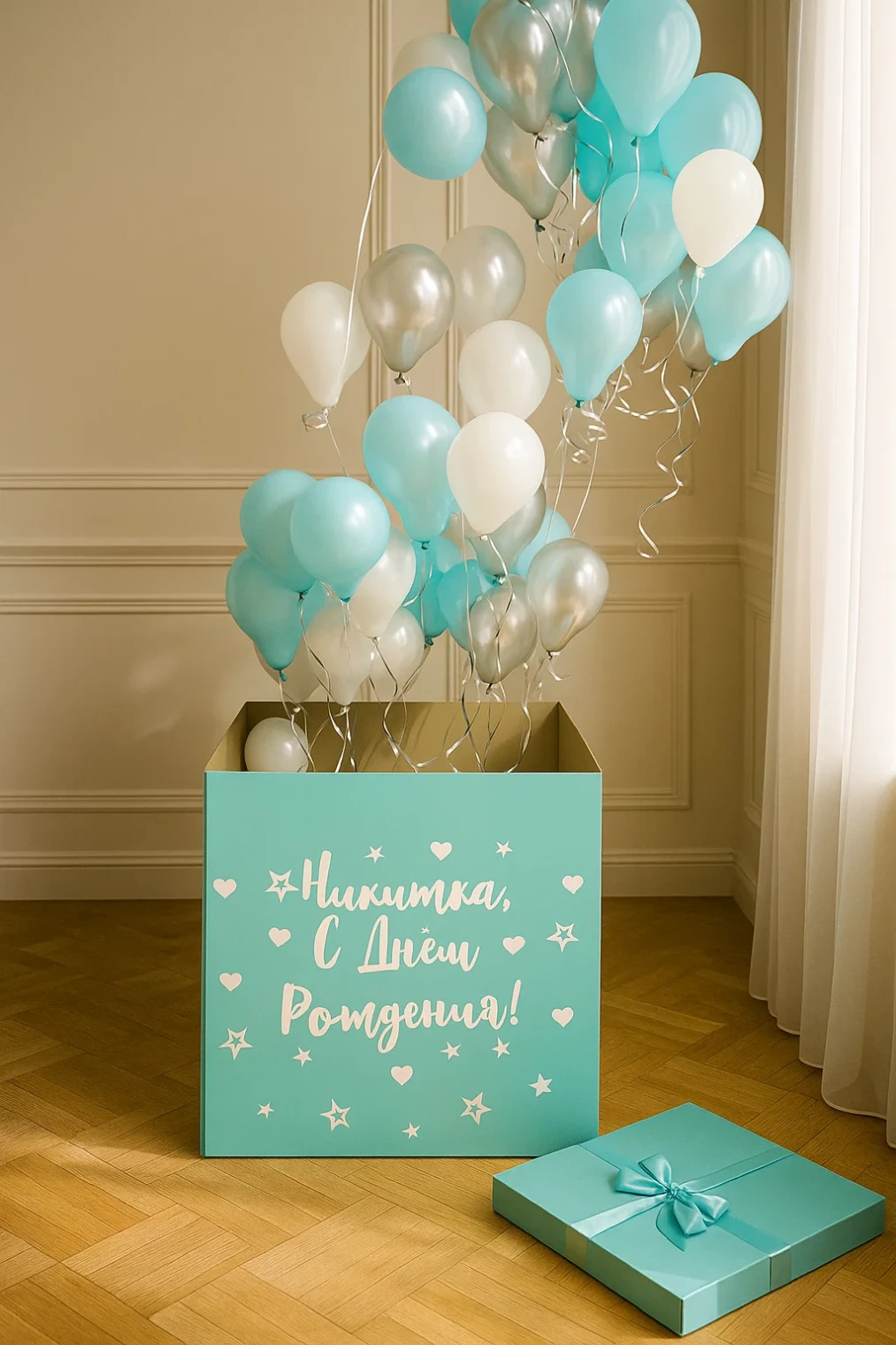 Коробка-сюрприз + 50 мини шаров 10 см Коробка-сюрприз + 50 мини шаров 10 см