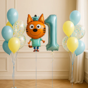 Шары "На годик" и фигура Три кота