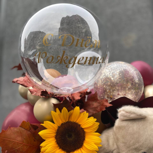 Композиция из цветов и шаров «Мишка» фото 4