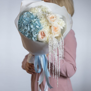 Сборный голубой букет с гортензией и амарантом фото 3