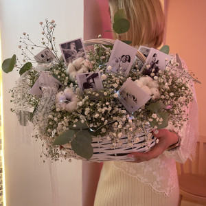 Корзина с гипзофилой и хлопком фото 2