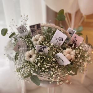 Корзина с гипзофилой и хлопком фото 3