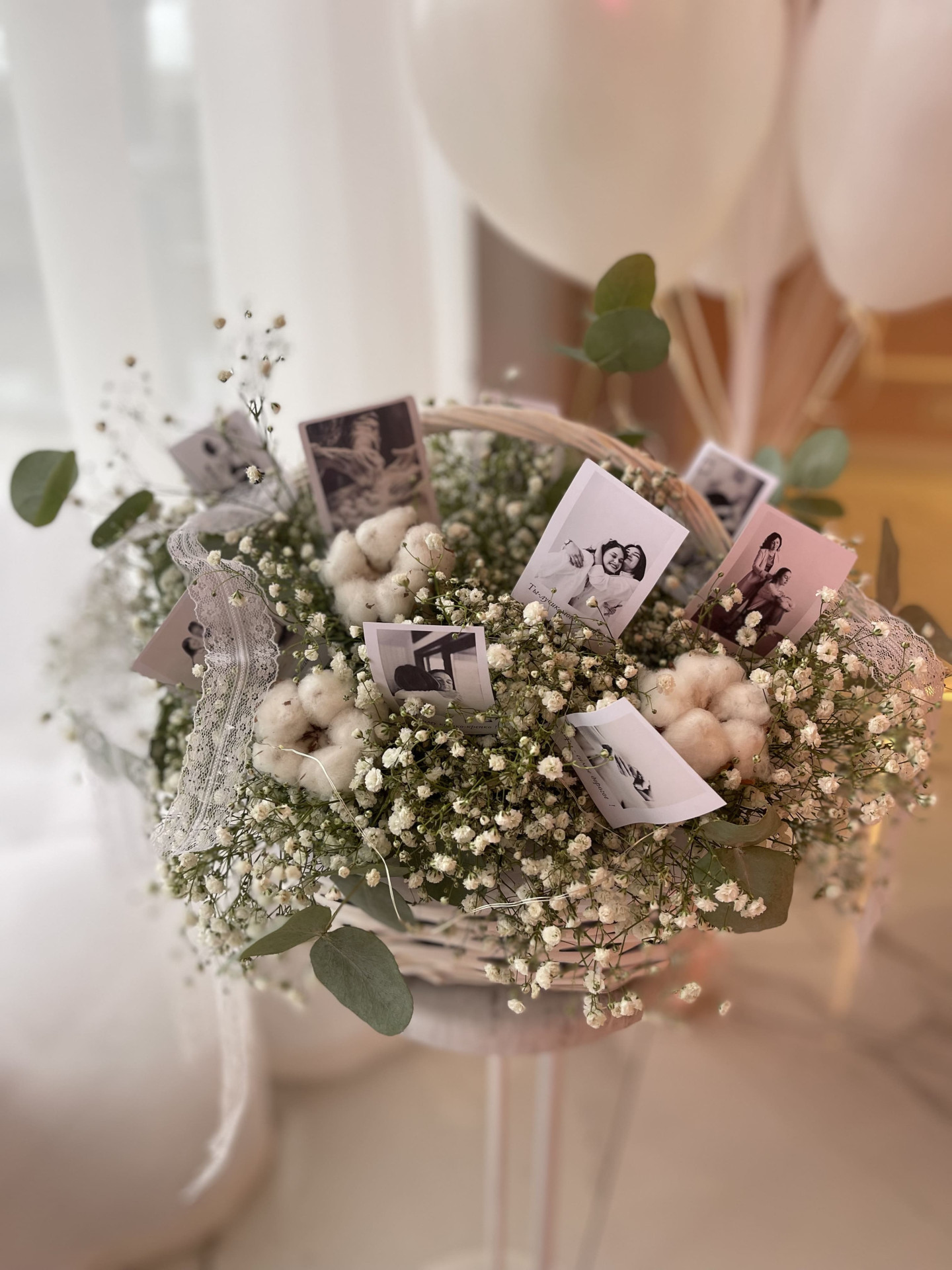 Корзина с гипзофилой и хлопком фото 3 Корзина с гипзофилой и хлопком фото 3