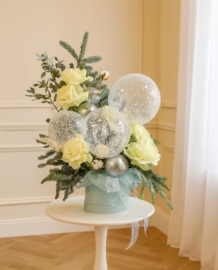 Композиция из шаров и цветов Зимняя сказка Композиция из шаров и цветов Зимняя сказка