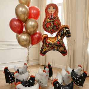 Набор шаров в русском стиле Матрешка с курочками