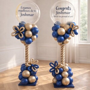 Стойка из шаров хром синий и золото