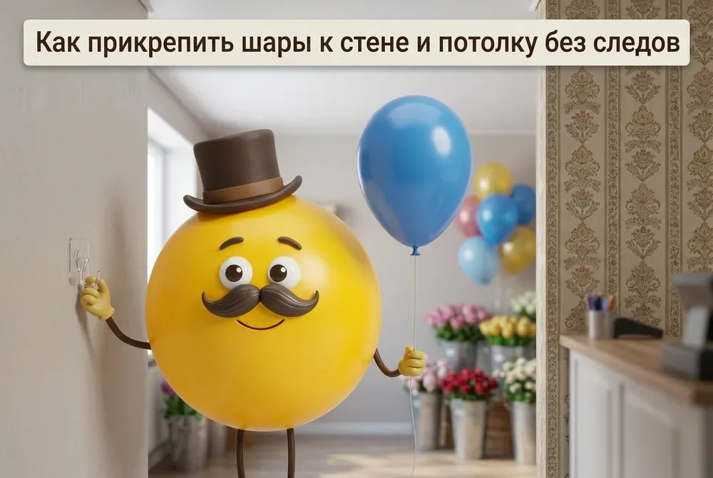 Иллюстрация к статье: Как прикрепить шары к стене и потолку без следов